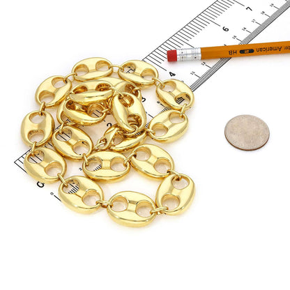 14K Yellow Gold 20mm Puffed Anchor Mariner Chain Necklace 20"-22"