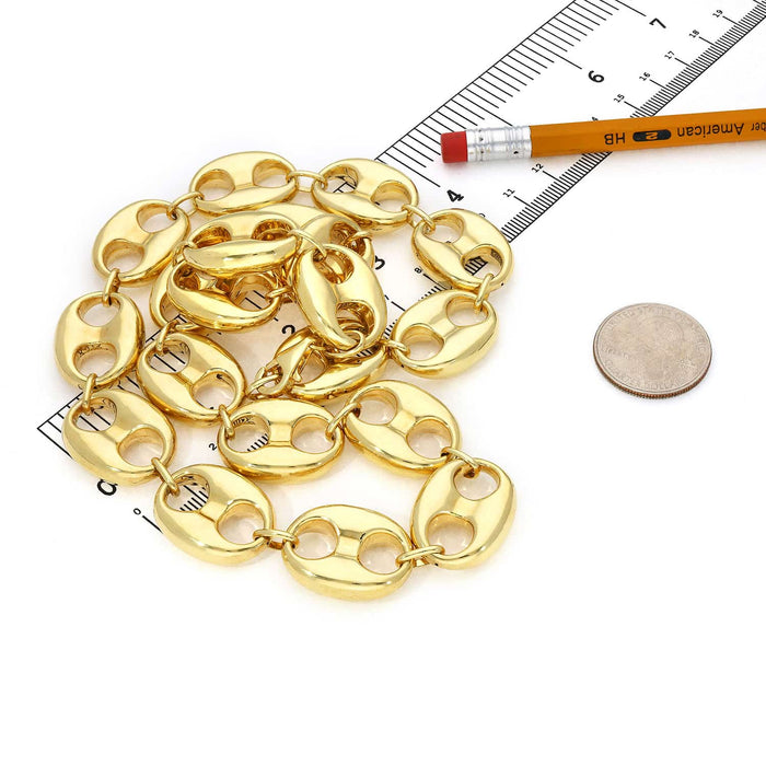 14K Yellow Gold 20mm Puffed Anchor Mariner Chain (Hollow) 20" - 22" - WJD Exclusives