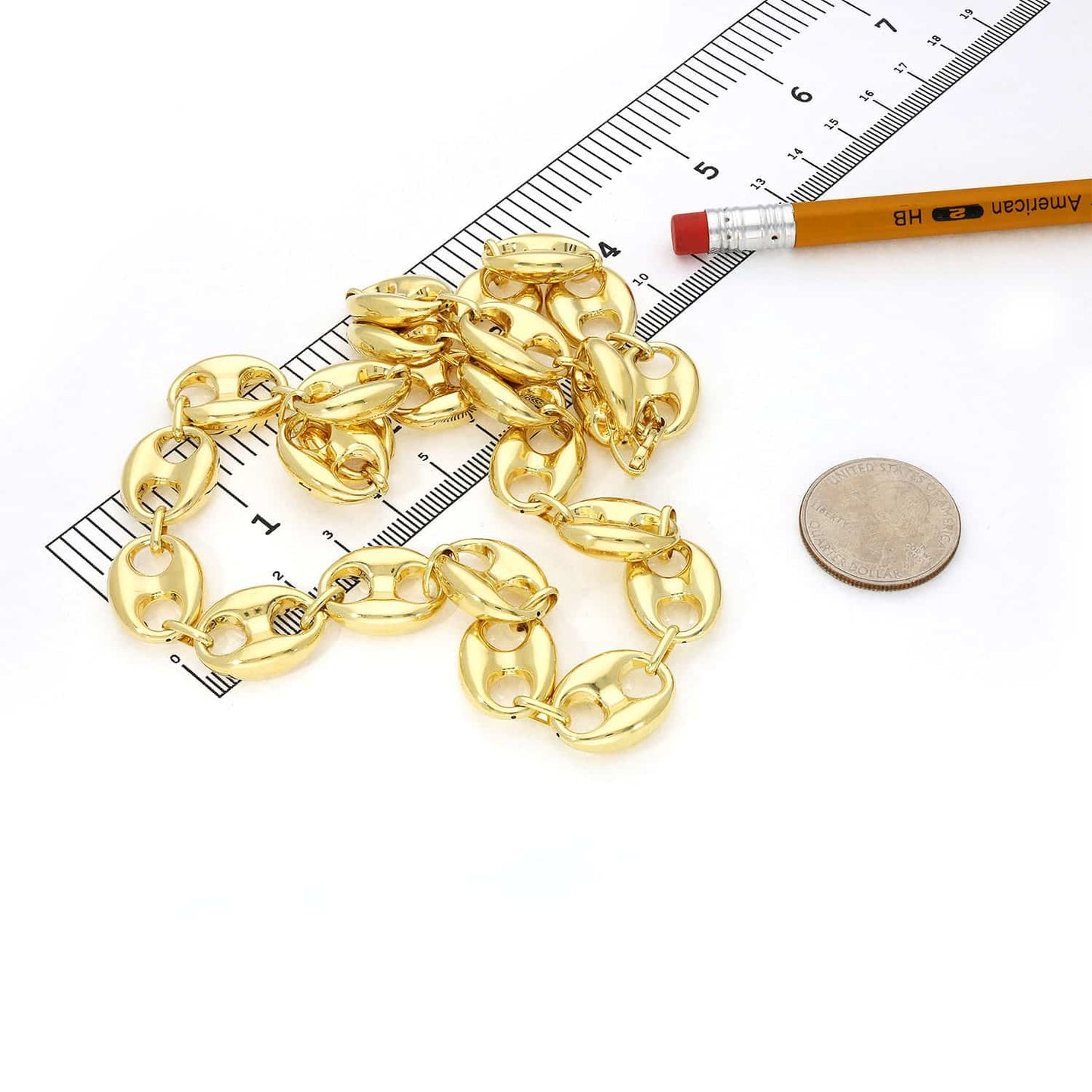 14K Yellow Gold 14mm Puffed Anchor Mariner Chain Necklace 18"-22"