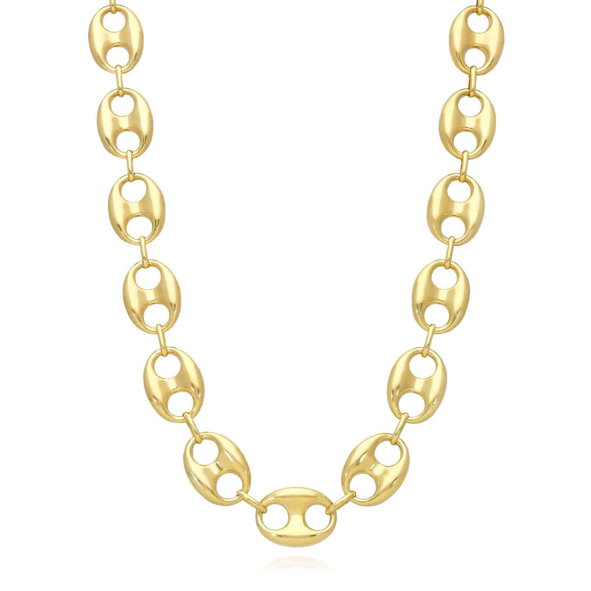 14K Yellow Gold 14mm Puffed Anchor Mariner Chain (Hollow) 18" - 22" - WJD Exclusives