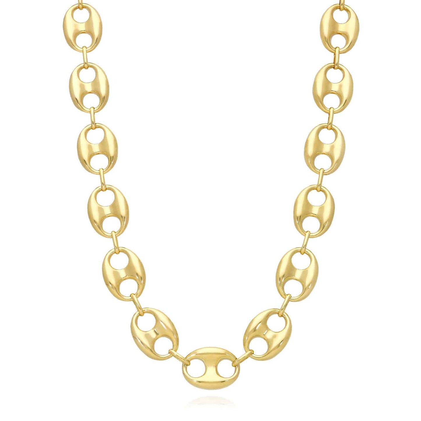 14K Yellow Gold 14mm Puffed Anchor Mariner Chain Necklace 18"-22"