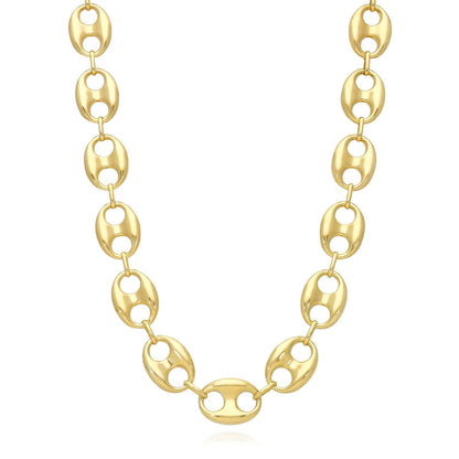14K Yellow Gold 14mm Puffed Anchor Mariner Chain Necklace 18"-22"
