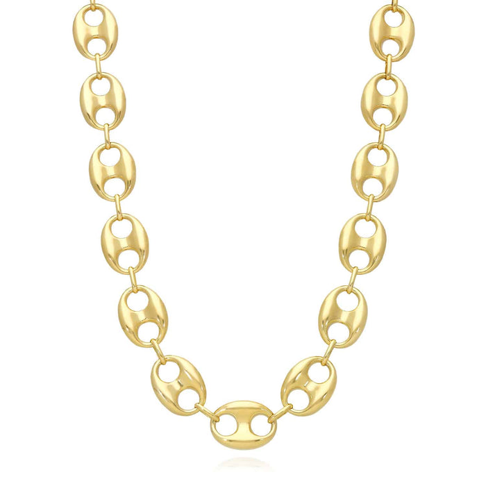 14K Yellow Gold 14mm Puffed Anchor Mariner Chain (Hollow) 18" - 22" - WJD Exclusives