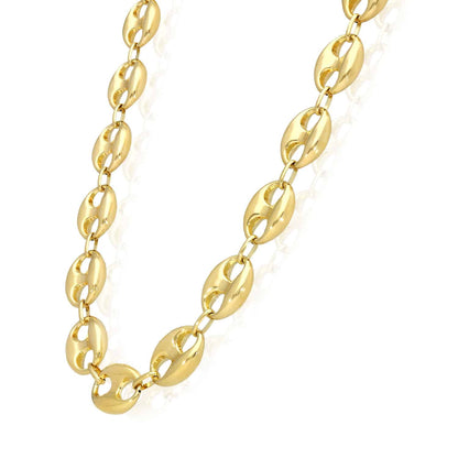14K Yellow Gold 14mm Puffed Anchor Mariner Chain Necklace 18"-22"