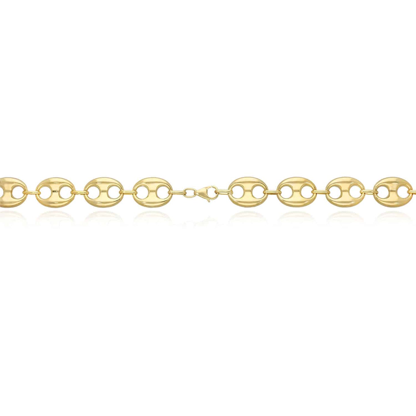 14K Yellow Gold 14mm Puffed Anchor Mariner Chain Necklace 18"-22"
