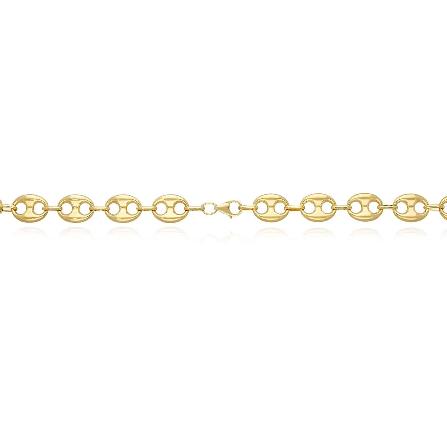 14K Yellow Gold 12mm Puffed Anchor Mariner Chain Necklace 18"-22"