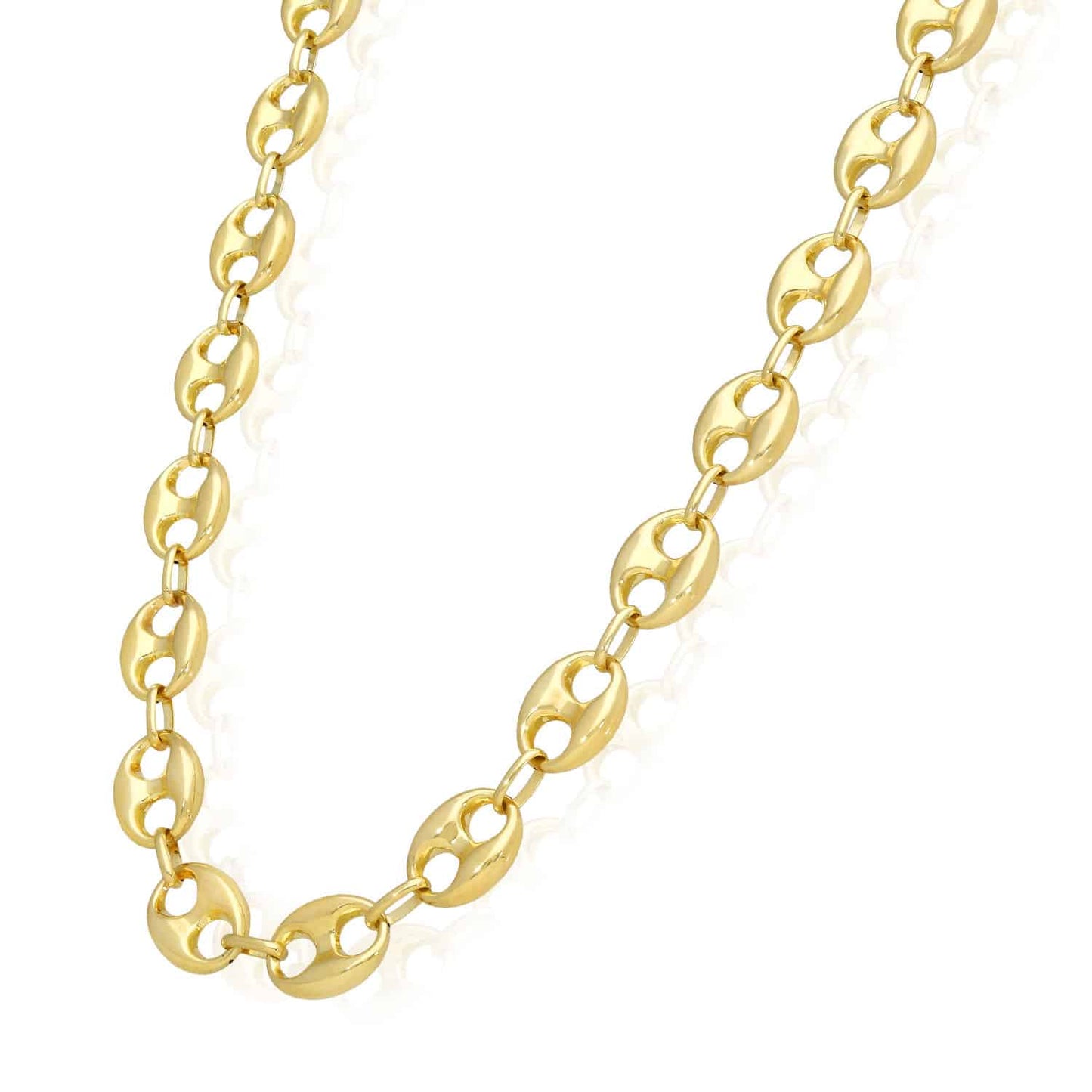 14K Yellow Gold 12mm Puffed Anchor Mariner Chain Necklace 18"-22"
