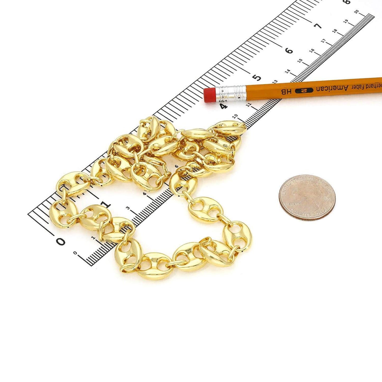 14K Yellow Gold 12mm Puffed Anchor Mariner Chain Necklace 18"-22"