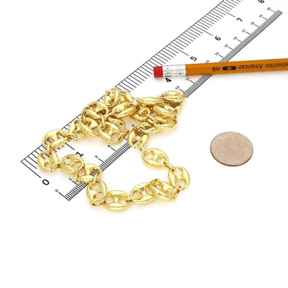 14K Yellow Gold 12mm Puffed Anchor Mariner Chain Necklace 18"-22"