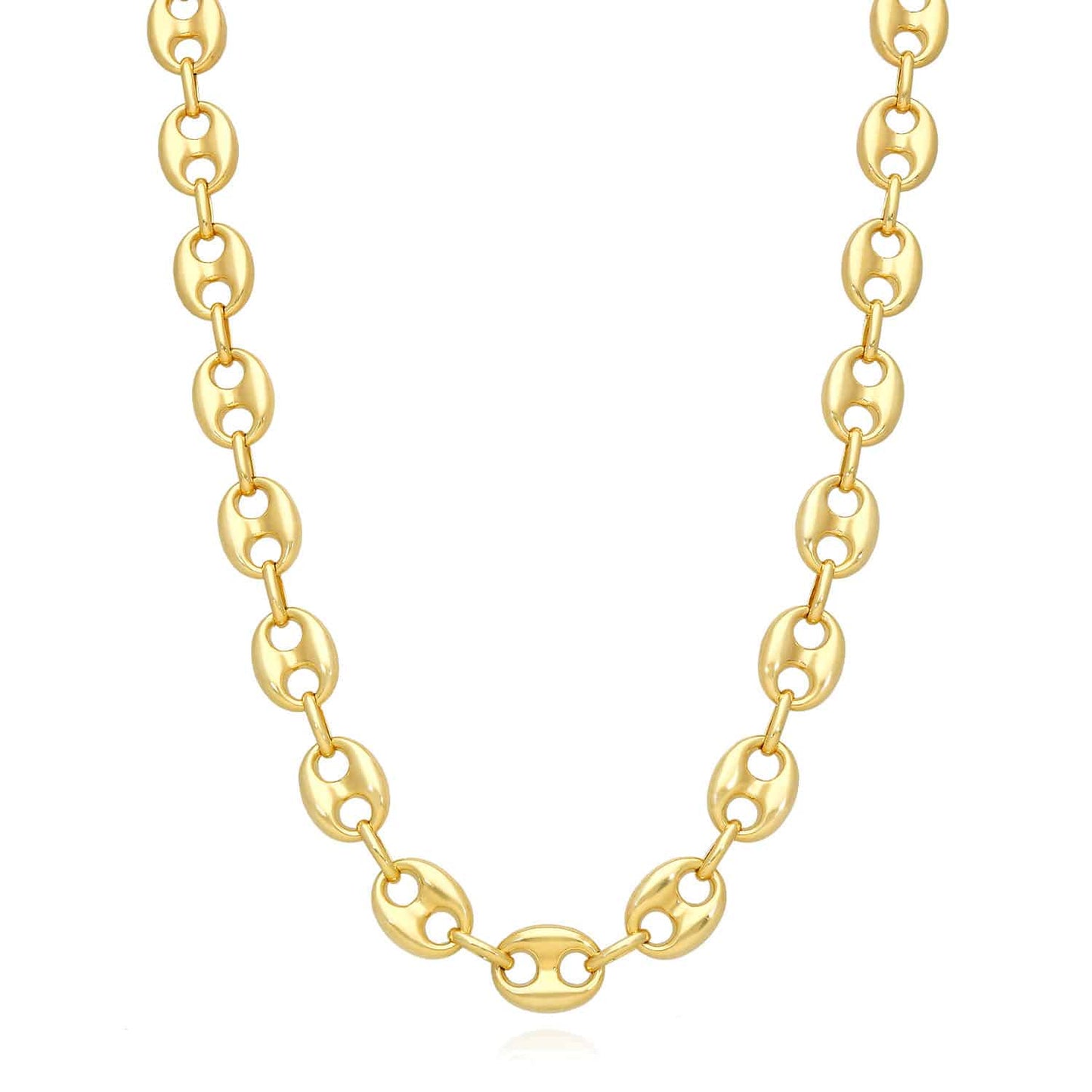 14K Yellow Gold 10mm Puffed Anchor Mariner Chain Necklace 18"-22"