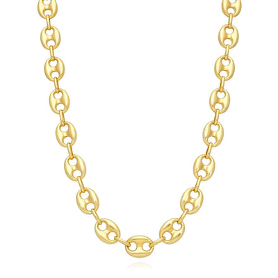 14K Yellow Gold 10mm Puffed Anchor Mariner Chain (Hollow) 18" - 22" - WJD Exclusives