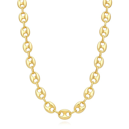 14K Yellow Gold 10mm Puffed Anchor Mariner Chain Necklace 18"-22"