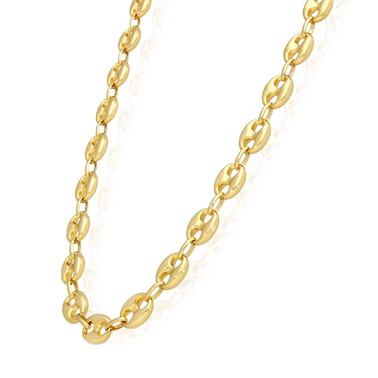 14K Yellow Gold 10mm Puffed Anchor Mariner Chain Necklace 18"-22"