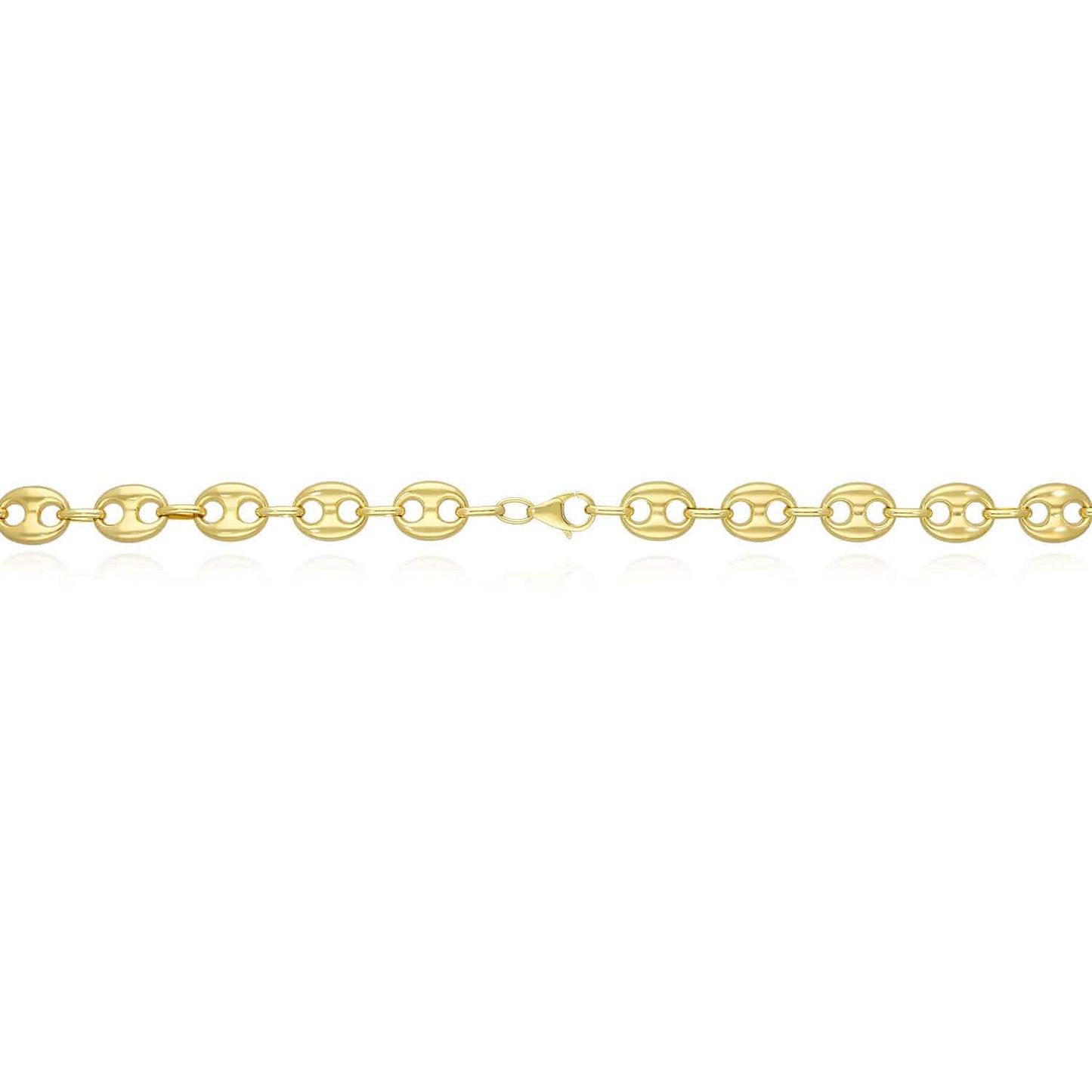 14K Yellow Gold 10mm Puffed Anchor Mariner Chain Necklace 18"-22"