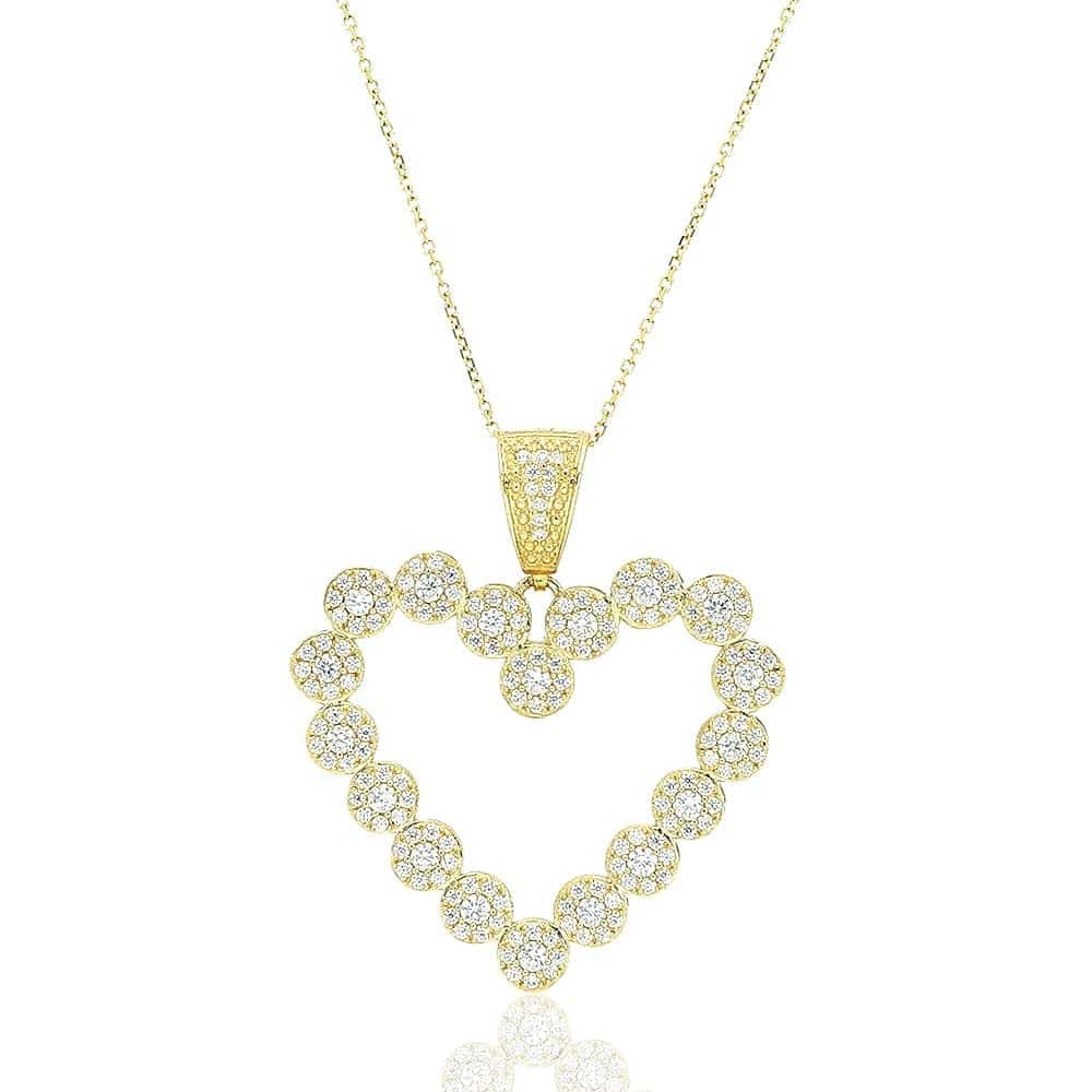 14k Yellow Gold Created Diamond Open Heart Pendant With Chain Necklace 16-18"