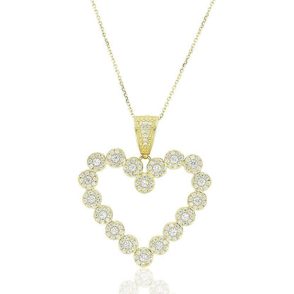 14k Yellow Gold Created Diamond Open Heart Pendant With Chain Necklace 16-18"