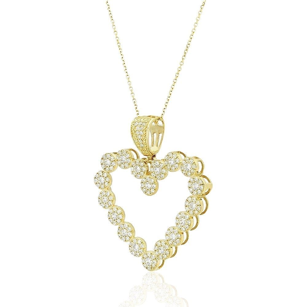 14k Yellow Gold Created Diamond Open Heart Pendant With Chain Necklace 16-18"