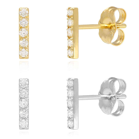 0.12CTW Real Diamond 14K Gold 5-Stone Bar Stud Earrings 7.5mm