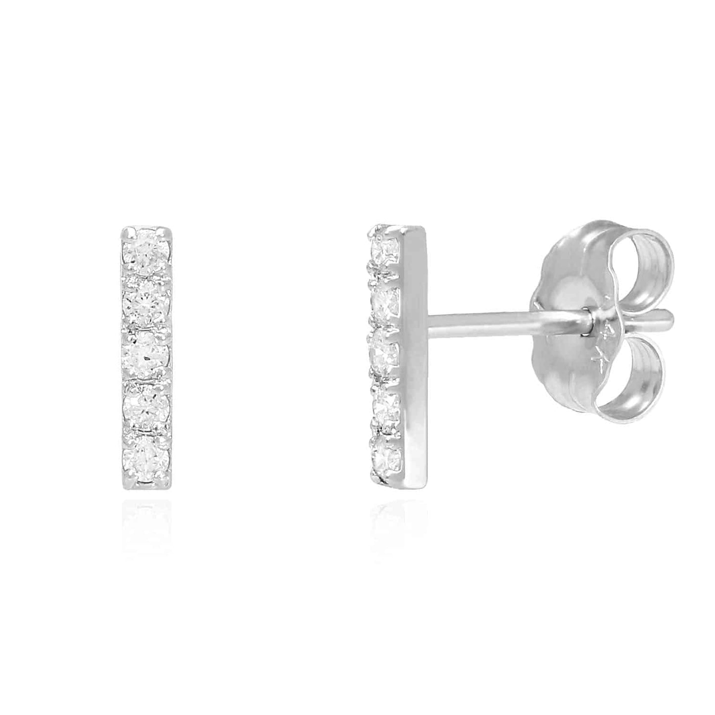 0.12CTW Real Diamond 14K Gold 5-Stone Bar Stud Earrings 7.5mm