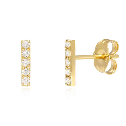 0.12CTW Real Diamond 14K Gold 5-Stone Bar Stud Earrings 7.5mm