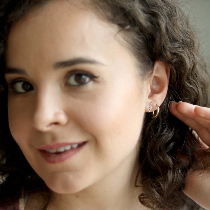 0.10CTW Natural Diamond 14K Gold Lightning Bolt Stud Earrings 3.5mm - WJD Exclusives