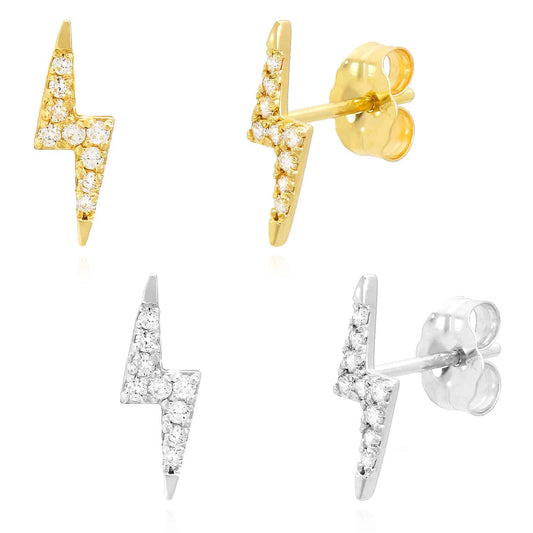 0.10CTW Real Diamond 14K Gold Lightning Bolt Stud Earrings 3.5mm