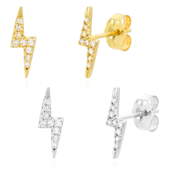 0.10CTW Natural Diamond 14K Gold Lightning Bolt Stud Earrings 3.5mm - WJD Exclusives
