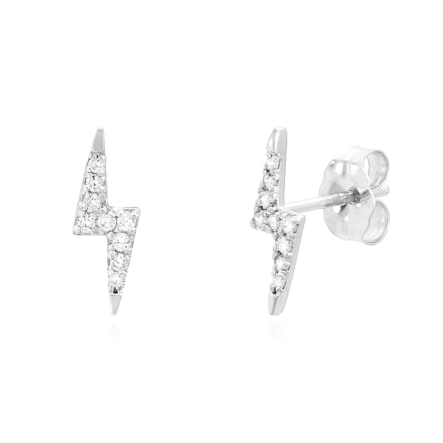 0.10CTW Real Diamond 14K Gold Lightning Bolt Stud Earrings 3.5mm