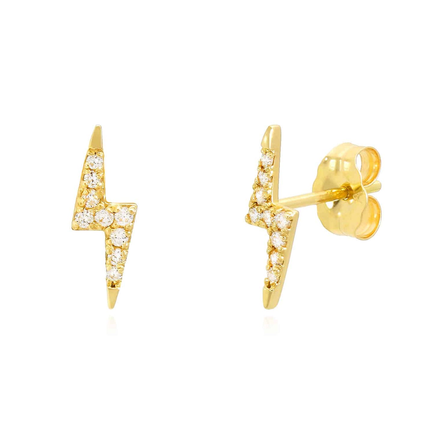 0.10CTW Real Diamond 14K Gold Lightning Bolt Stud Earrings 3.5mm