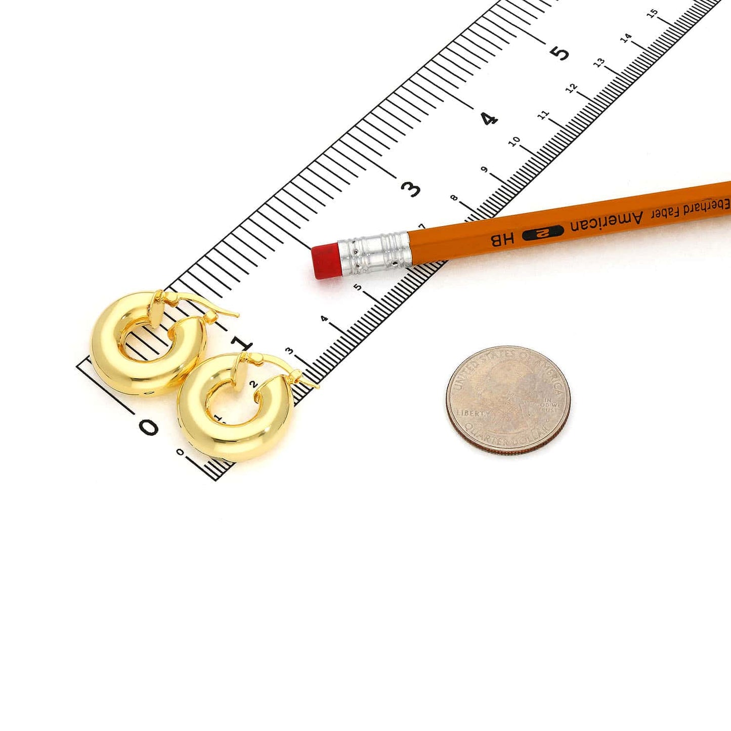 18K Yellow Gold Over Silver Puffed Hoop Earrings 25mm