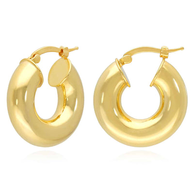 18K Yellow Gold Over Silver Puffed Hoop Earrings 25mm - WJD Exclusives