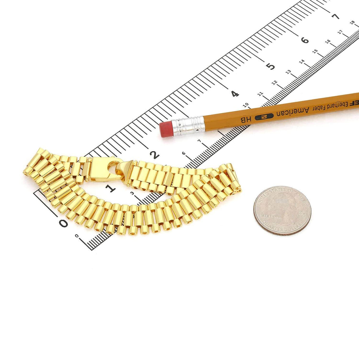 18K Yellow Gold Over Silver 14mm Jubilee Bracelet (Solid Links) 8.5" - WJD Exclusives