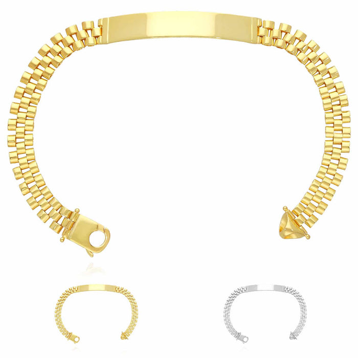 Engravable 18K Gold Over Silver Personalized 7.5mm Jubilee ID Bar Bracelet (Solid Links) 8.5" - WJD Exclusives