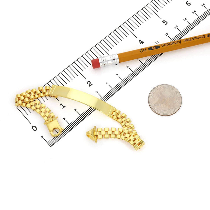 Engravable 18K Gold Over Silver Personalized 7.5mm Jubilee ID Bar Bracelet (Solid Links) 8.5" - WJD Exclusives