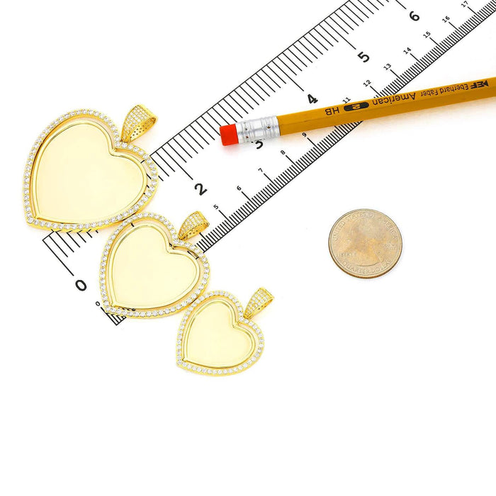 14K Yellow Gold CZ Frame Two - Sided Rotating Heart Picture Pendant - WJD Exclusives
