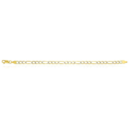 14K Yellow Gold Over Silver 5mm Diamond Cut Pave Figaro Bracelet 7″ 8" 9"