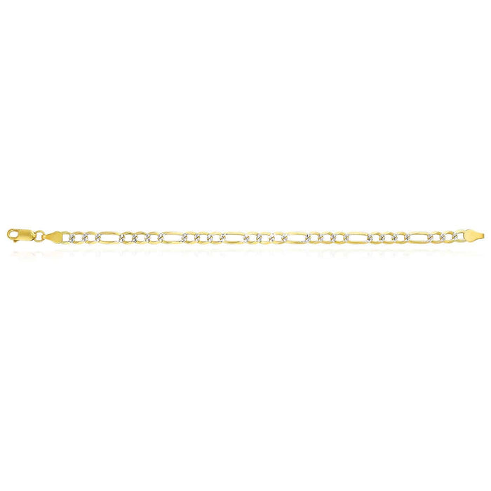 14K Yellow Gold Over Silver 5mm Diamond - Cut Pave Figaro Bracelet (Solid Links) 7" 8" 9" - WJD Exclusives