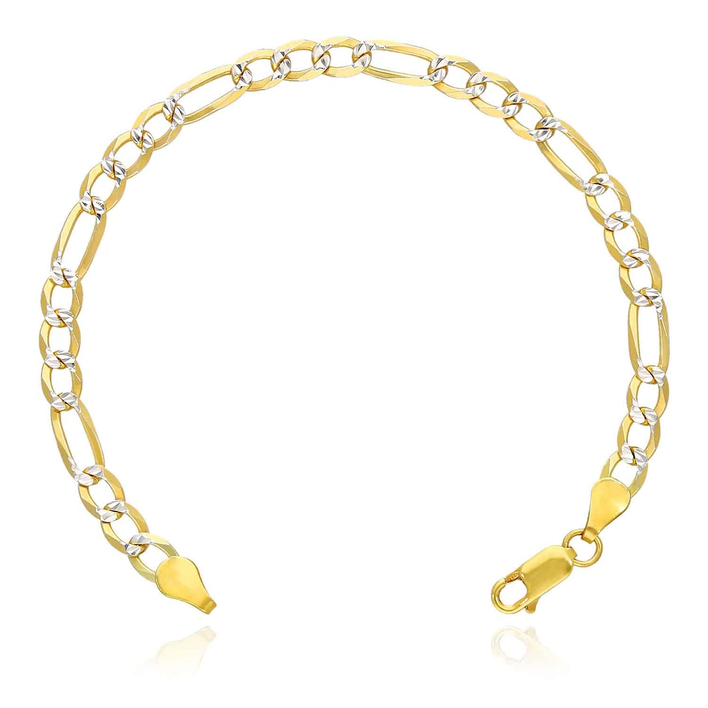 14K Yellow Gold Over Silver 5mm Diamond Cut Pave Figaro Bracelet 7″ 8" 9"