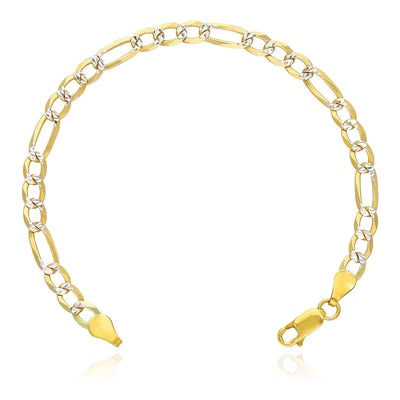 14K Yellow Gold Over Silver 5mm Diamond - Cut Pave Figaro Bracelet (Solid Links) 7" 8" 9" - WJD Exclusives