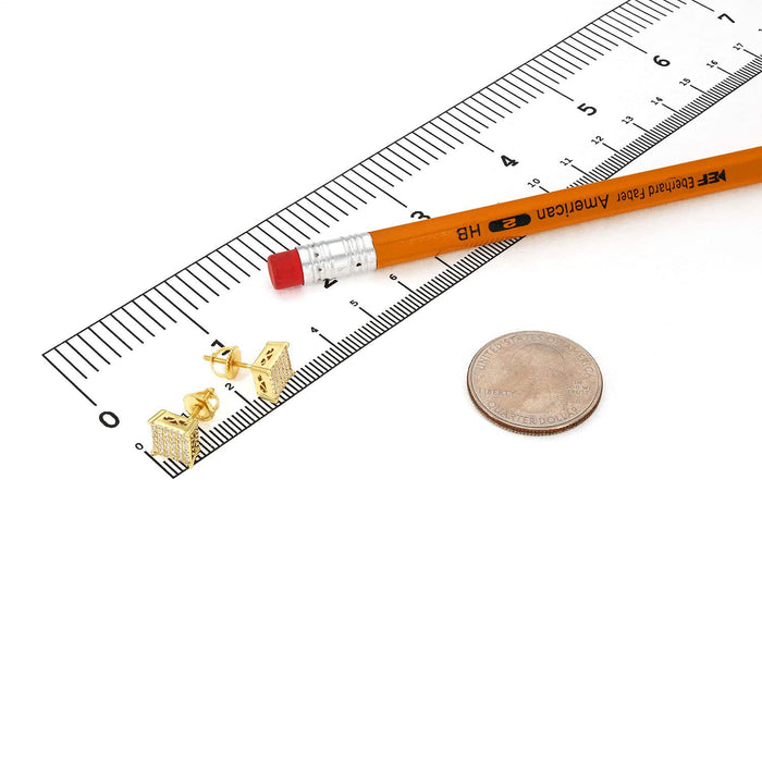 18K Gold Over Silver CZ 3D Square Stud Earrings 8mm - WJD Exclusives