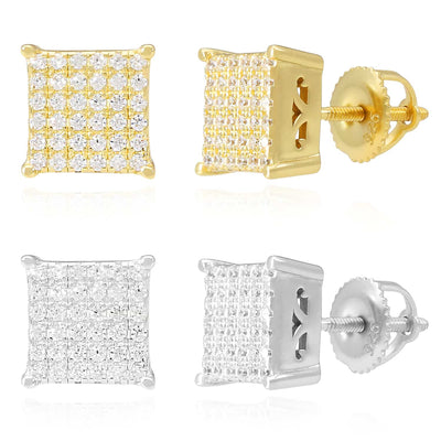 18K Gold Over Silver CZ 3D Square Stud Earrings 8mm - WJD Exclusives