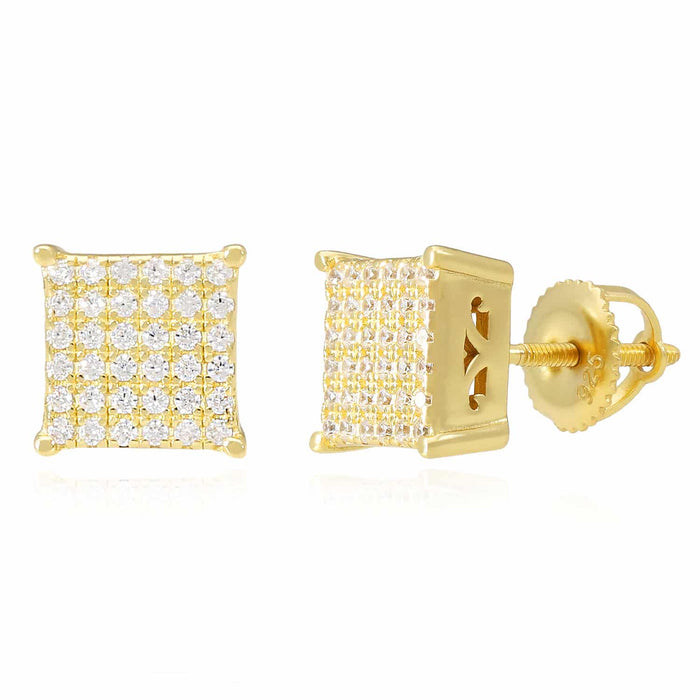 18K Gold Over Silver CZ 3D Square Stud Earrings 8mm - WJD Exclusives