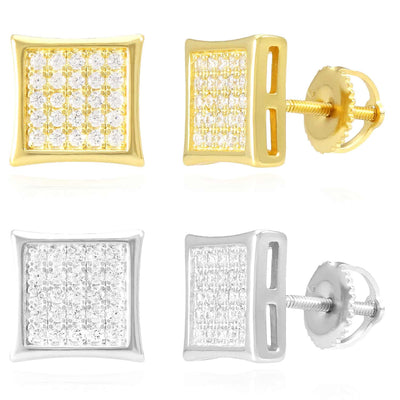 18K Gold Over Sterling Silver CZ Pave Square Stud Earrings 9mm - WJD Exclusives