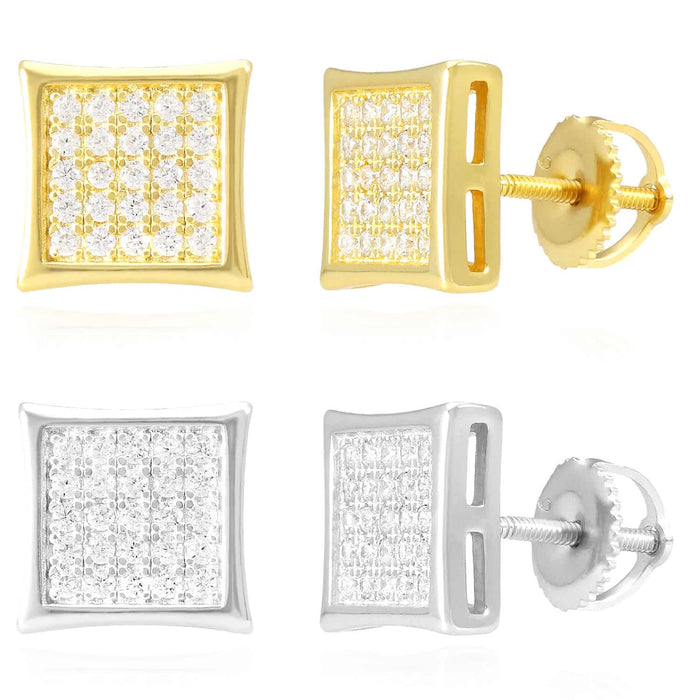 18K Gold Over Sterling Silver CZ Pave Square Stud Earrings 9mm - WJD Exclusives