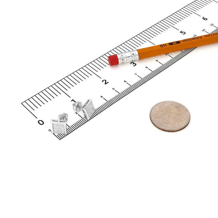 18K Gold Over Sterling Silver CZ Pave Square Stud Earrings 9mm - WJD Exclusives