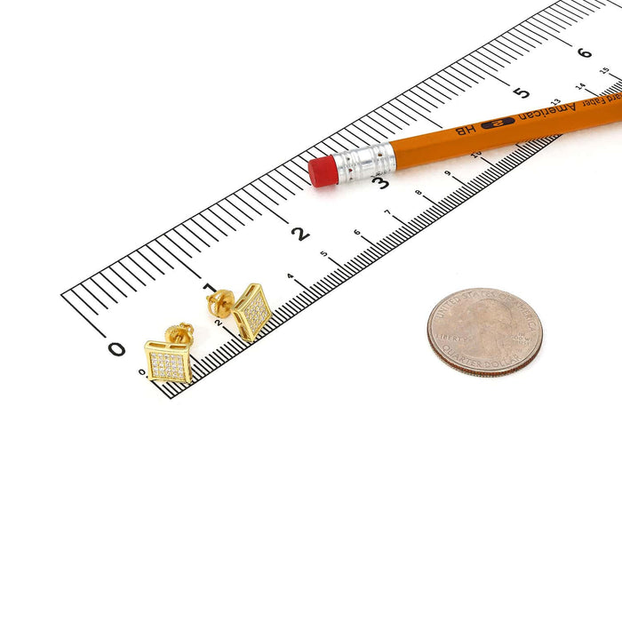 18K Gold Over Sterling Silver CZ Pave Square Stud Earrings 9mm - WJD Exclusives