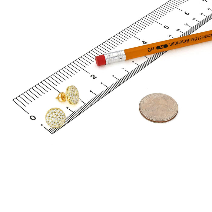 Sterling Silver CZ Pave Round Screw Back Stud Earrings 12mm - WJD Exclusives