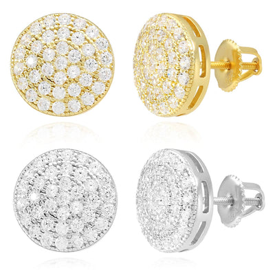 Sterling Silver CZ Pave Round Screw Back Stud Earrings 12mm - WJD Exclusives