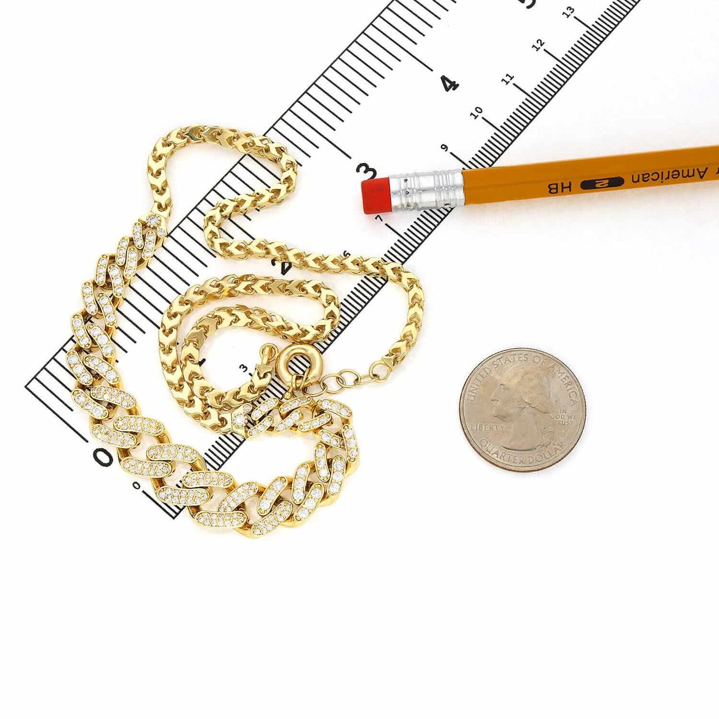 14K Yellow Gold Graduated Franco Miami CZ Necklace 17"-18" Adjust