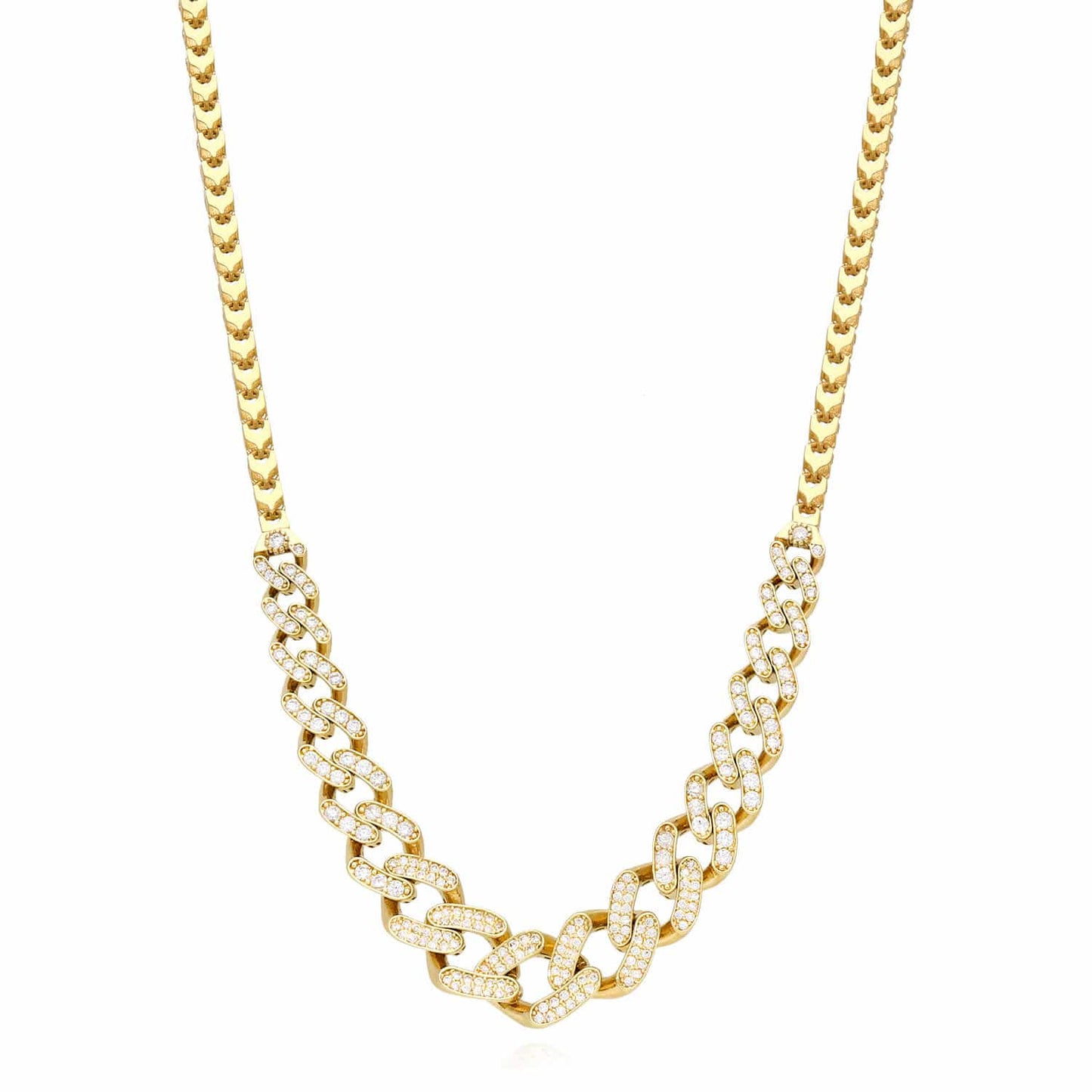 14K Yellow Gold Graduated Franco Miami CZ Necklace 17"-18" Adjust